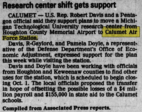 Calumet Air Force Station (Open Skies Project) - Feb 1988 Article (newer photo)